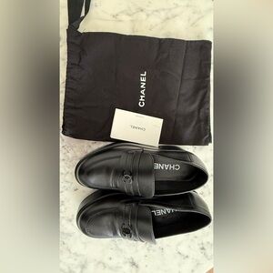 CHANEL Black Leather Loafers